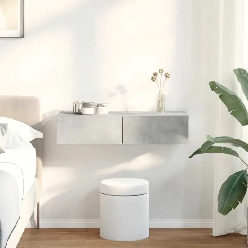 Wandplank met lades van bewerkt hout voor een praktische inrichting - Betongrijs / 80 x 33 x 17 cm / 1 - Wandplanken