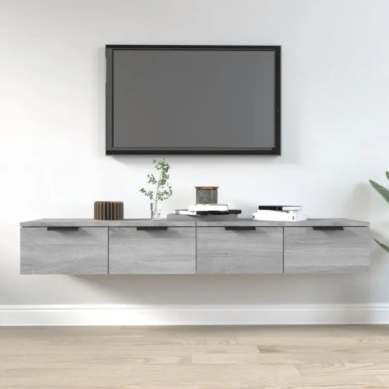 Wandplanken van grijs sonoma eiken voor een strakke woonkamer uitstraling - Wandplanken