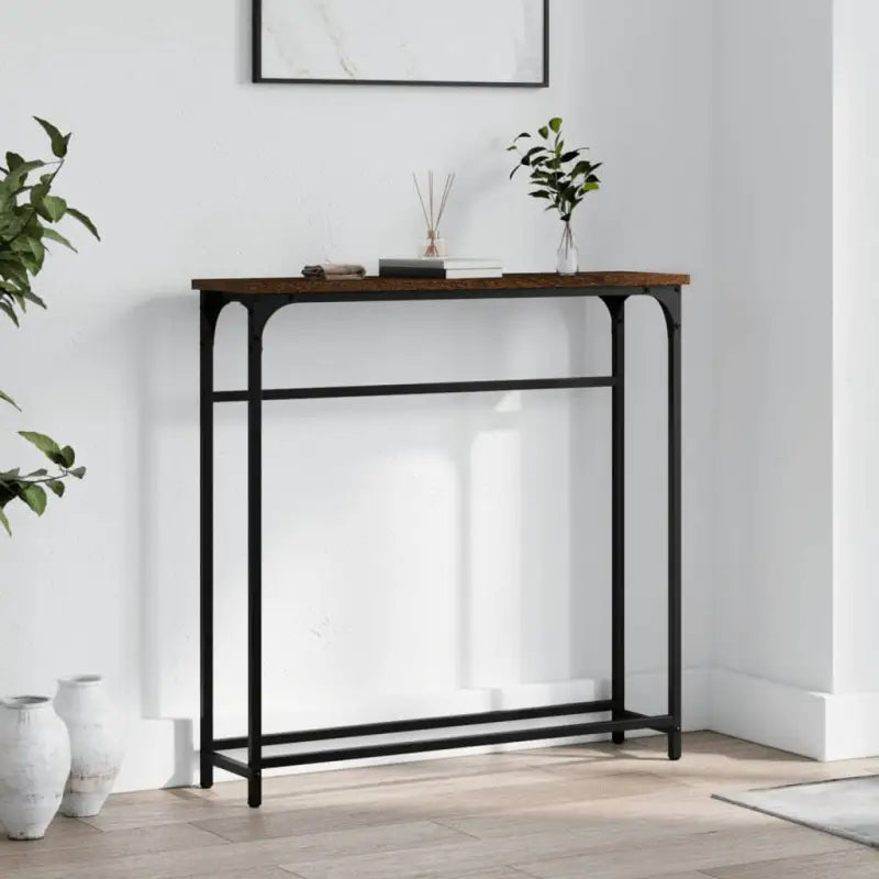 Wandtafel van bewerkt hout met metalen frame en verstelbare poten - bruin eikenkleur / 1 - Bijzettafels
