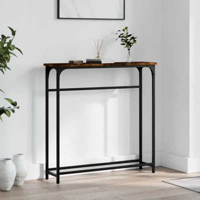 Wandtafel van bewerkt hout met metalen frame en verstelbare poten - Gerookt eiken / 1 - Bijzettafels