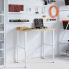 Werkbank in massief acaciahout met gepoedercoate metalen structuur - Bruin en wit / 100 x 60 x (73-99.5) cm / 1