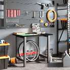 Werkbank met massief eikenhout en gepoedercoat metaal voor groot werkgebied - Werkbanken