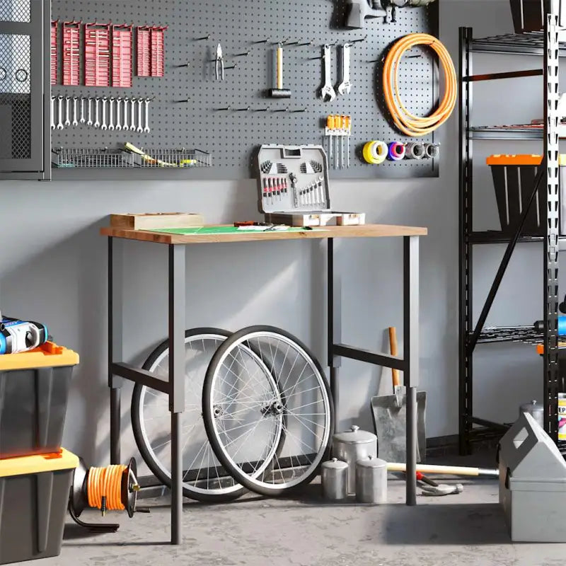 Werkbank van massief eikenhout en gepoedercoat metaal met groot werkgebied - Werkbanken