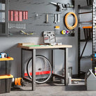 Werkbank van massief eikenhout met groot werkgebied en gepoedercoat metaal - Werkbanken