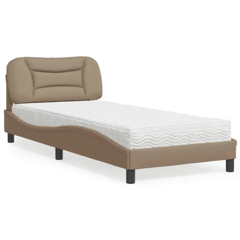 Wit materiaal bed met multiplex lattenbodem en 22d pu-schuim matras - Cappuccino / 90 x 200 cm - Bedden & bedframes