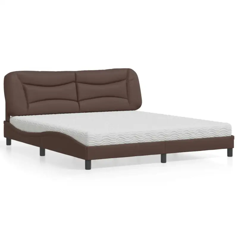 Wit materiaal bed met multiplex lattenbodem en 22d pu-schuim matras - Bruin / 180 x 200 cm - Bedden & bedframes