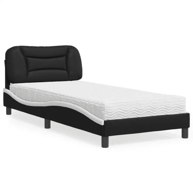 Wit materiaal bed met multiplex lattenbodem en 22d pu-schuim matras - Zwart en wit / 80 x 200 cm - Bedden & bedframes