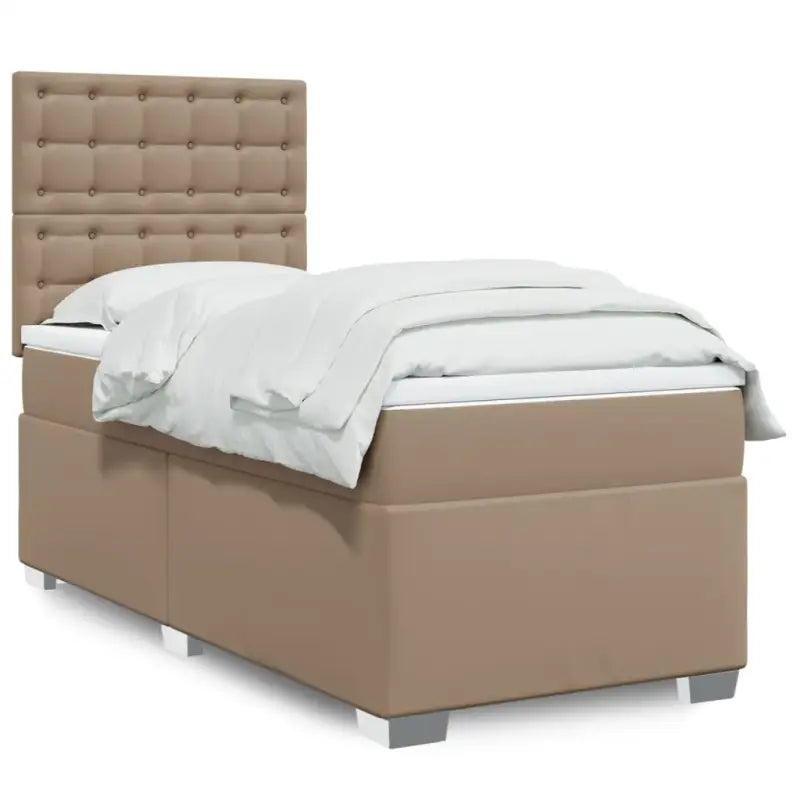 Wit materiaal boxspring met hoogte verstelbaar en massief grenenhout - Cappuccino / 90 x 190 cm / knoppwn - Bedden &
