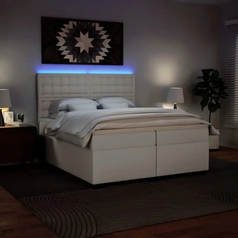 Wit materiaal boxspring met hoogte verstelbaar en massief grenenhout - Bedden & bedframes