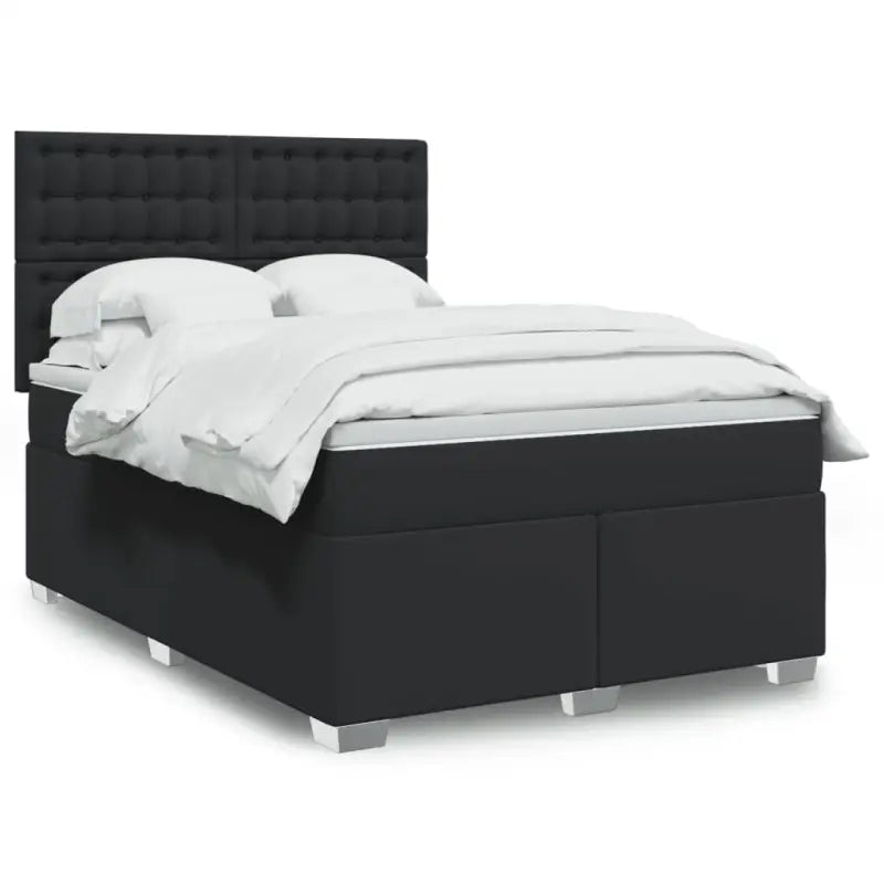Wit materiaal boxspring met hoogte verstelbaar en massief grenenhout - Zwart / 140 x 190 cm / knoppwn - Bedden &