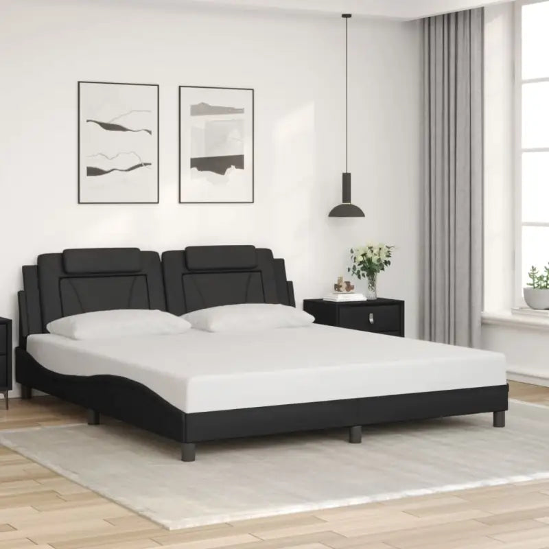 Zwart bedframe met hoofdeinde en multiplex lattenbodem voor comfortabel slapen - Zwart / 183 x 203 cm - Bedden &