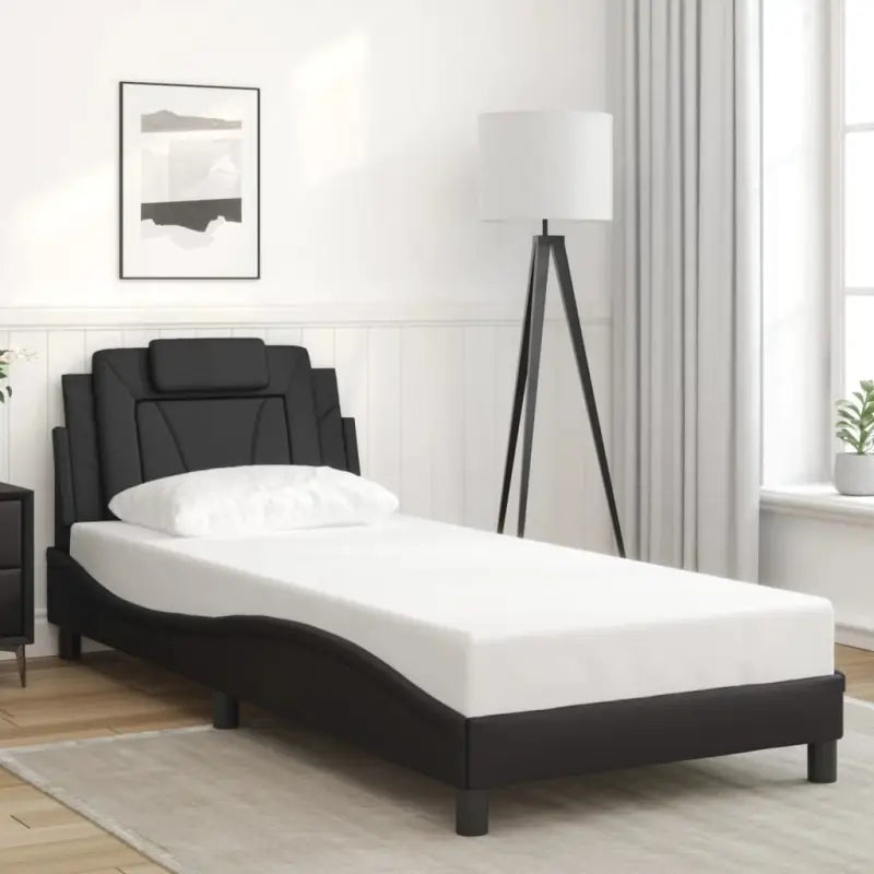 Zwart bedframe met hoofdeinde en multiplex lattenbodem voor comfortabel slapen - Zwart / 90 x 190 cm - Bedden &