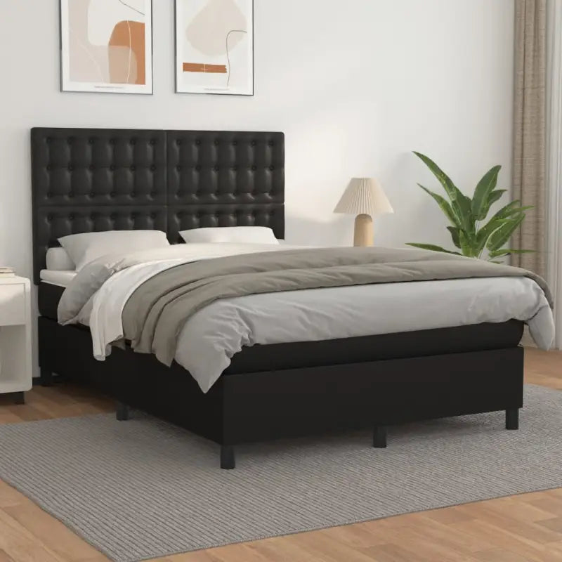 Zwart Kunstleer Boxspringbed met schuim vulling en ideale afmetingen - Zwart / 140 x 190 cm / knoppwn - Bedden &