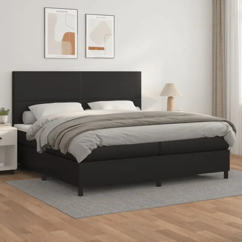 Zwart Kunstleer Boxspringbed met schuim vulling en ideale afmetingen - Zwart / 200 x 200 cm / Effen ontwerp - Bedden &