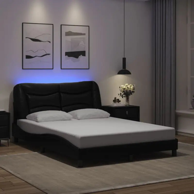 Zwart Liedbed met LED-verlichting en multiplex lattenbodem - Zwart / 140 x 200 cm - Bedden & bedframes
