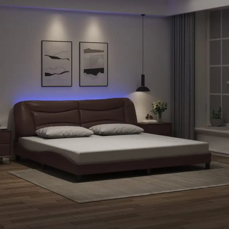 Zwart Liedbed met LED-verlichting en multiplex lattenbodem - Bruin / 200 x 200 cm - Bedden & bedframes
