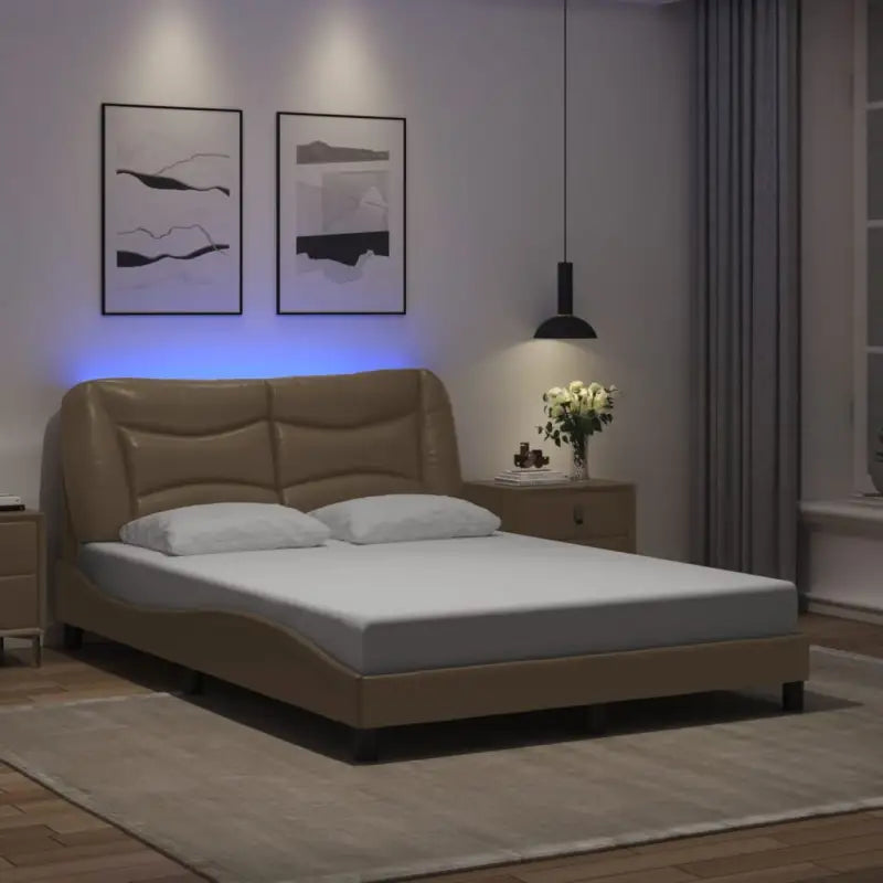 Zwart Liedbed met LED-verlichting en multiplex lattenbodem - Cappuccino / 120 x 200 cm - Bedden & bedframes