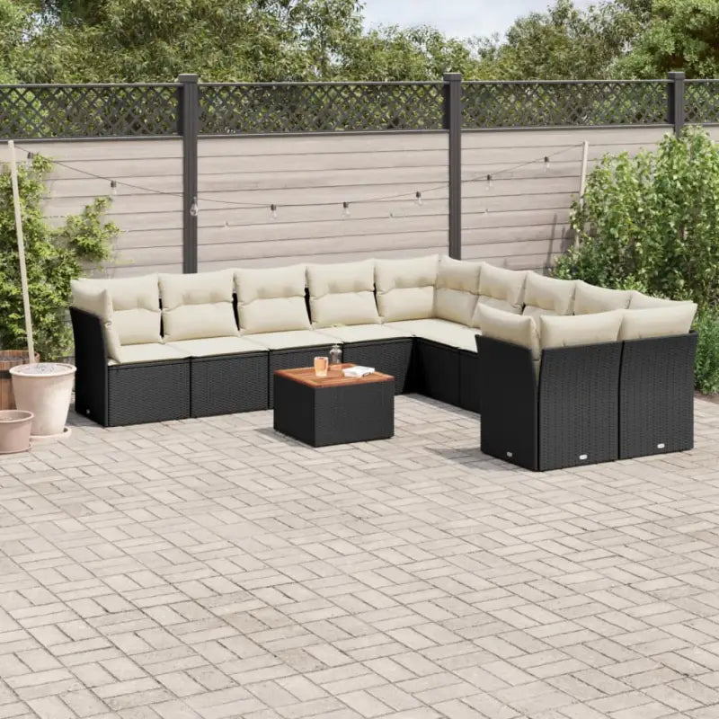Zwart loungeset met waterdichte tas en gepoedercoat staal voor buiten genieten - Zwart en crème / Tafel + 6x midden