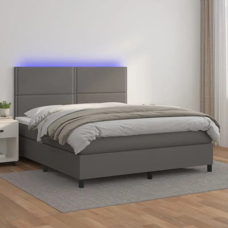 Zwart materiaal bed met LED verlichting en schuim vulling voor rust - Grijs / 140 x 190 cm / Effen met spijkers