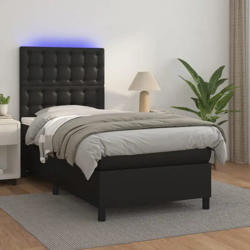 Zwart materiaal bed met LED verlichting en schuim vulling voor rust - Zwart / 100 x 200 cm / knoppwn - Bedden &