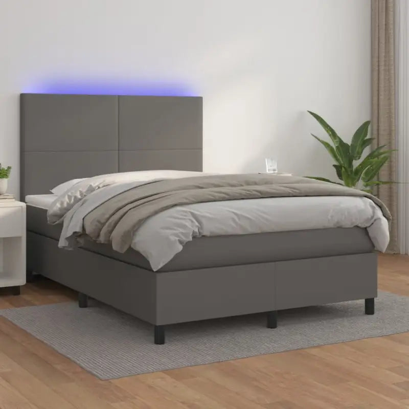 Zwart materiaal bed met LED verlichting en schuim vulling voor rust - Grijs / 140 x 200 cm / Effen ontwerp - Bedden &