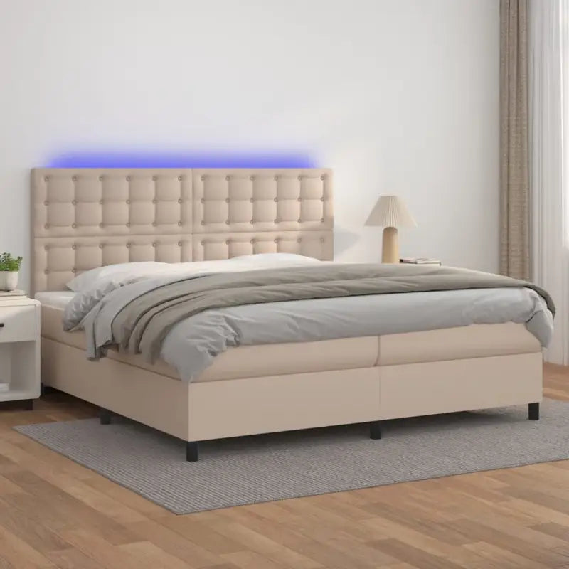 Zwart materiaal bed met LED verlichting en schuim vulling voor rust - Cappuccino / 200 x 200 cm / knoppwn - Bedden &
