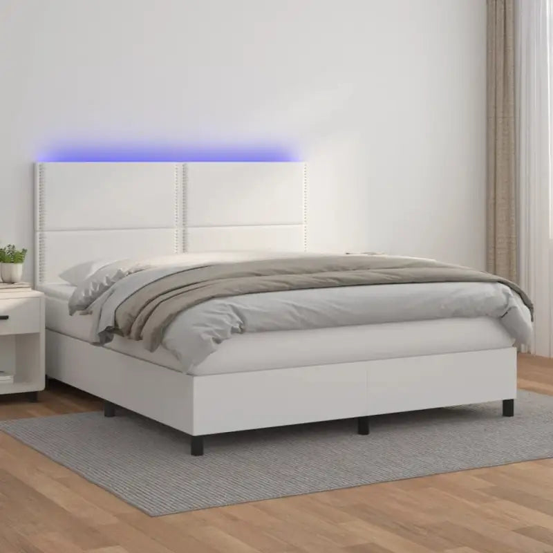 Zwart materiaal bed met LED verlichting en schuim vulling voor rust - Wit / 180 x 200 cm / Effen met spijkers - Bedden