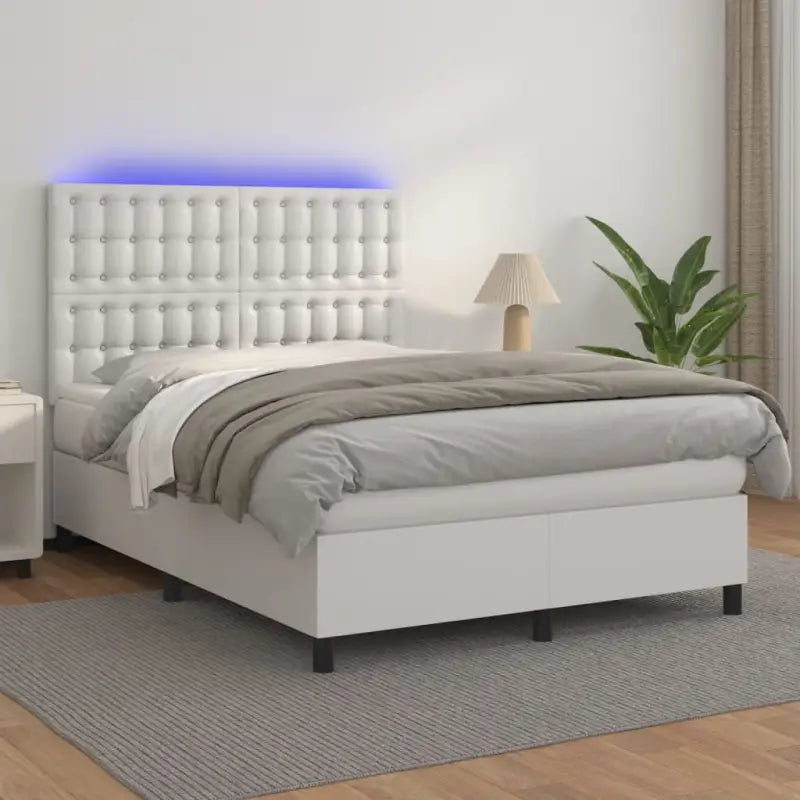 Zwart materiaal bed met LED verlichting en schuim vulling voor rust - Wit / 140 x 190 cm / knopen - Bedden & bedframes