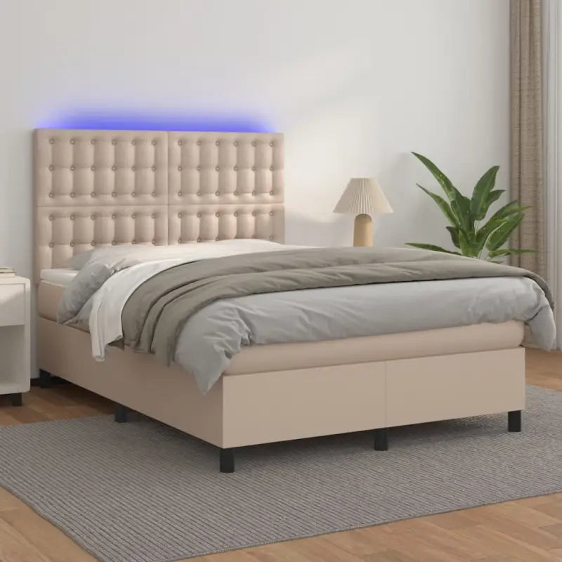 Zwart materiaal bed met LED verlichting en schuim vulling voor rust - Cappuccino / 140 x 190 cm / knoppwn - Bedden &