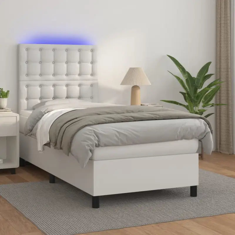 Zwart materiaal bed met LED verlichting en schuim vulling voor rust - Wit / 90 x 190 cm / knoppwn - Bedden & bedframes