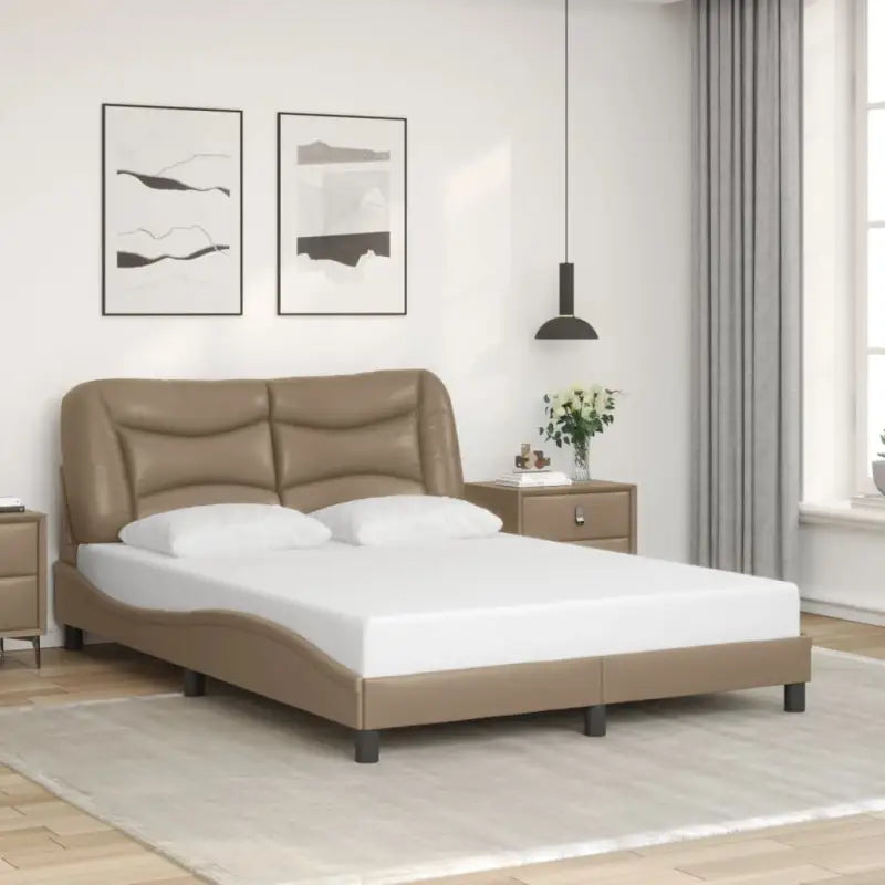 Zwart materiaal bedframe met hoofdeinde en multiplex lattenbodem - Cappuccino / 120 x 200 cm - Bedden & bedframes