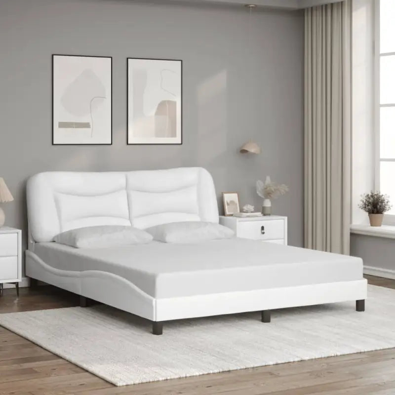 Zwart materiaal bedframe met hoofdeinde en multiplex lattenbodem - Wit / 160 x 200 cm - Bedden & bedframes