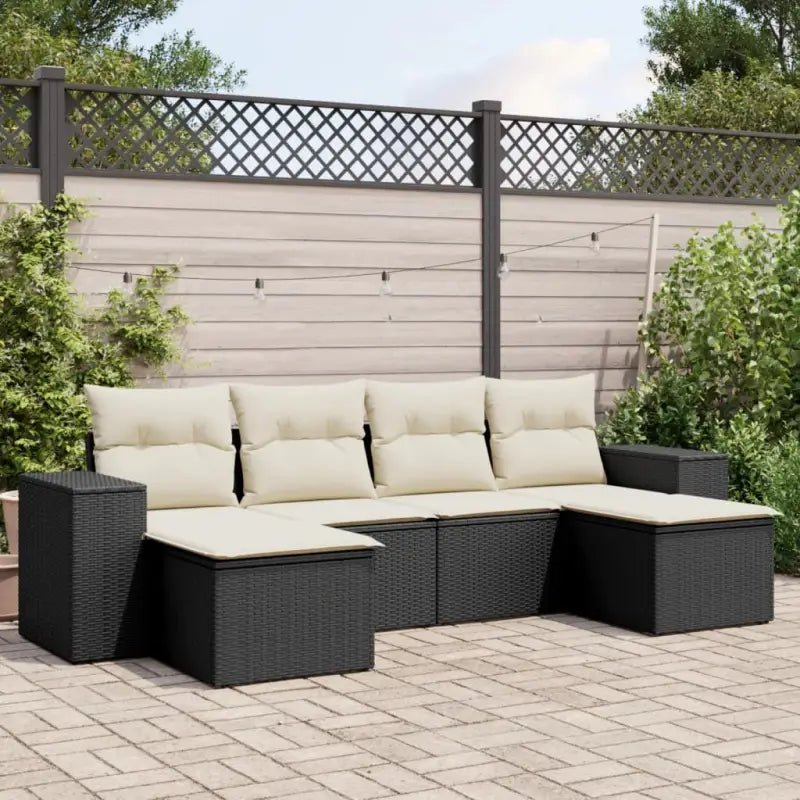 Zwart materiaal loungeset met gepoedercoat staal afmetingen voor tuinvelden - Zwart en crème / Met tafel - Tuinsets