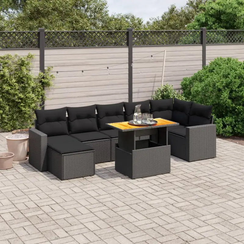 Zwart materiaal loungeset met gepoedercoat staal afmetingen voor buitengebruik - Zwart / 3x hoek 3x midden + Tafel