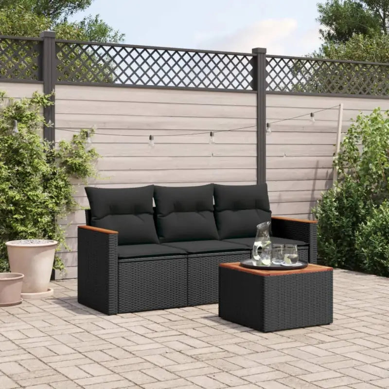 Zwart materiaal loungeset met gepoedercoat staal en afmetingen voor tuin - Zwart / Met tafel - Tuinsets