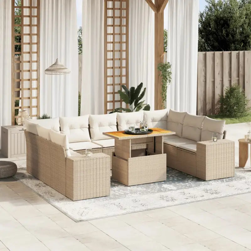 Zwart materiaal loungeset met gepoedercoat staal en afmetingen voor tuin - beige en crèmekleurig / 2x hoek + 5x midden