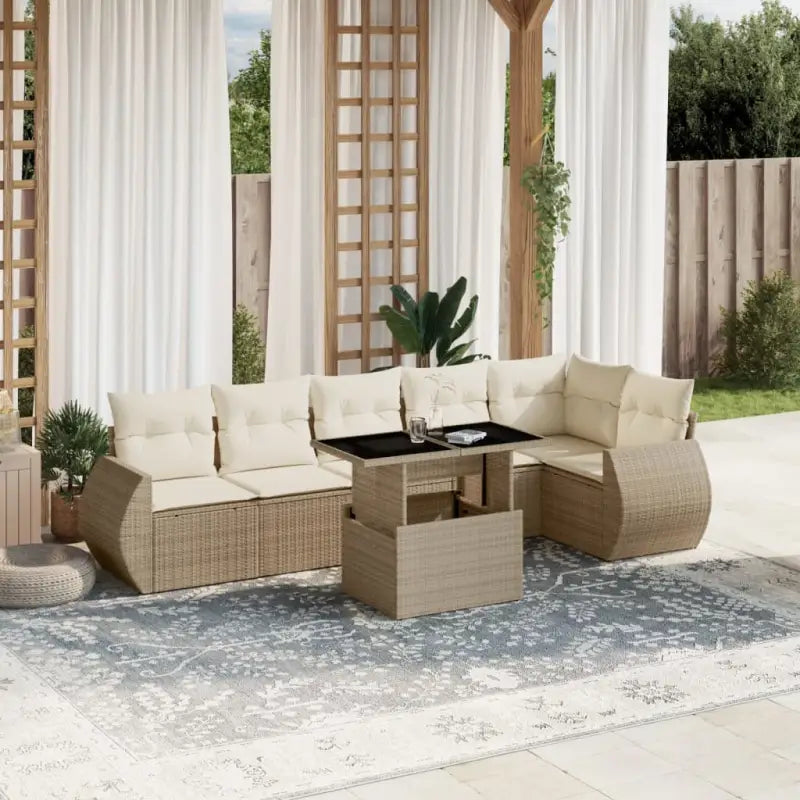Zwart materiaal loungeset met gepoedercoat staal en afmetingen perfect voor je tuin - beige en crèmekleurig / Met tafel