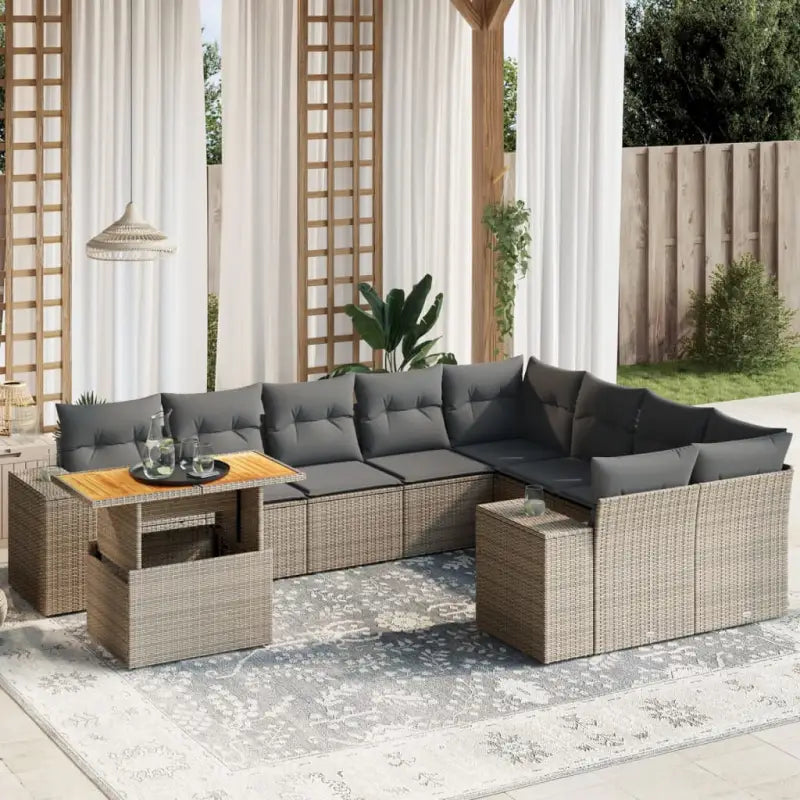 Zwart materiaal loungeset met gepoedercoat staal en afmetingen voor tuin - grijs en donkergrijs / Tafel + 2x hoek + 5x