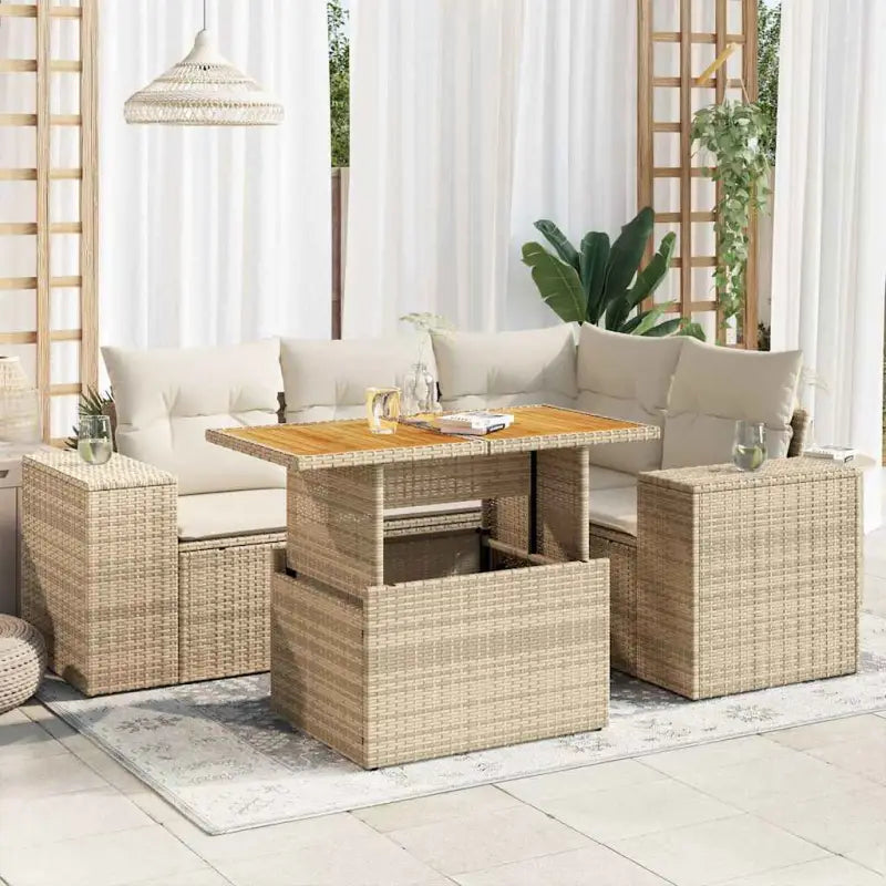 Zwart materiaal loungeset met gepoedercoat staal en afmetingen voor tuin - beige en crèmekleurig / met opbergruimte