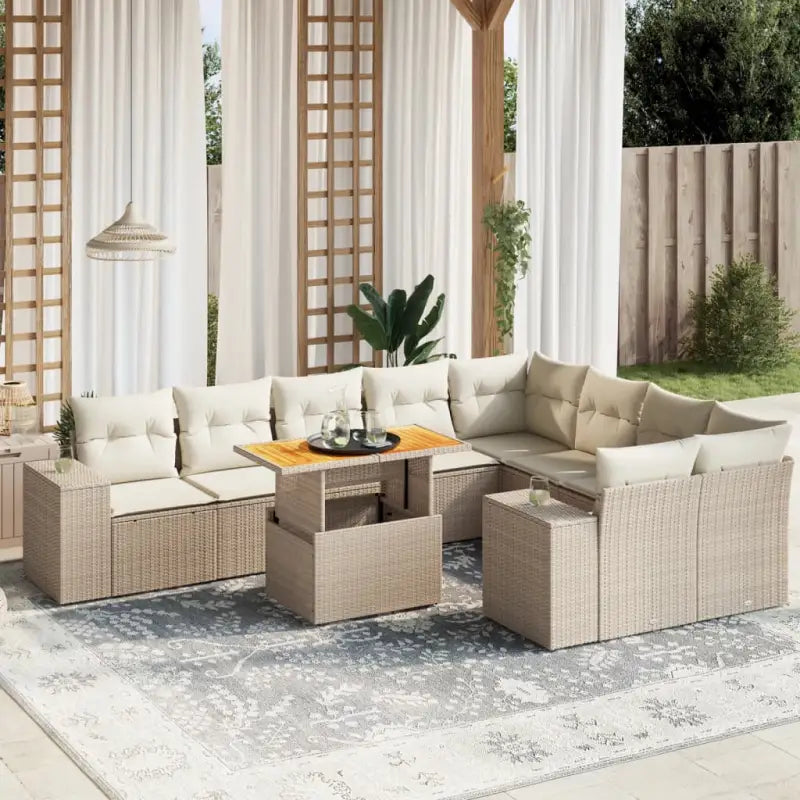 Zwart materiaal loungeset met gepoedercoat staal en afmetingen voor tuin - beige en crèmekleurig / 5x midden + 2x hoek