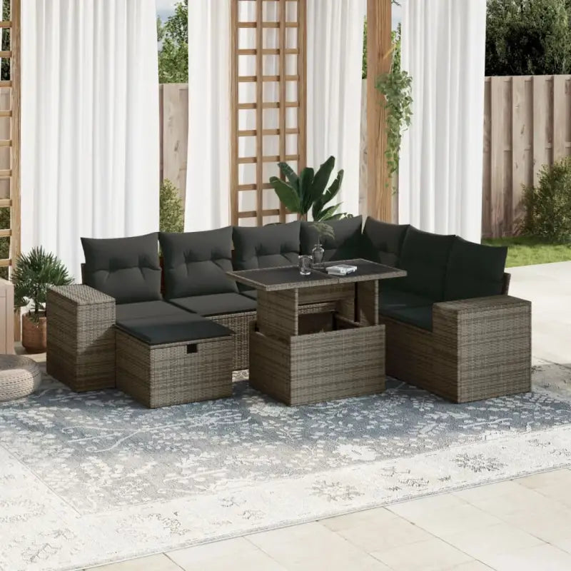 Zwart materiaal loungeset met gepoedercoat staal en comfortabele afmetingen - Grijs / Met tafel - Tuinsets
