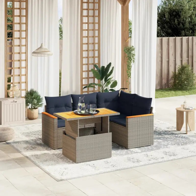 Zwart materiaal loungeset met gepoedercoat staal en comfortabele afmetingen - Grijs / zonder opbergruimte - Tuinsets