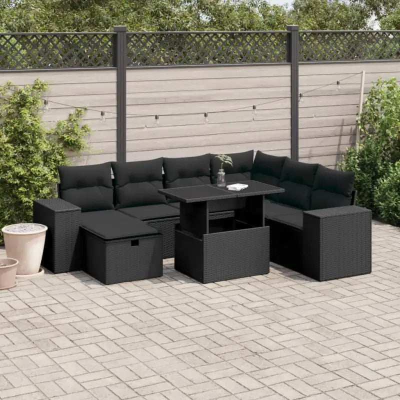 Zwart materiaal loungeset met gepoedercoat staal en comfortabele afmetingen - Zwart / Met tafel - Tuinsets
