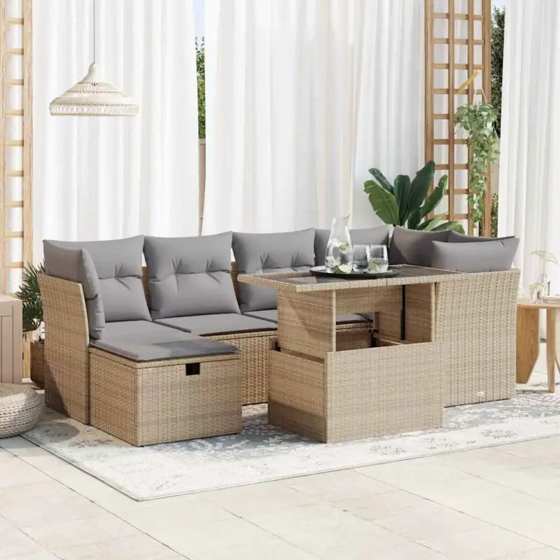 Zwart materiaal loungeset met gepoedercoat staal en comfortabele afmetingen - Beige en grijs / met opbergruimte