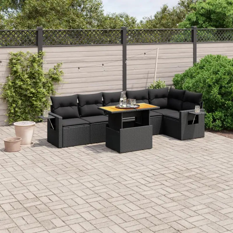 Zwart materiaal loungeset met gepoedercoat staal voor buitenplezier - Zwart / 3x midden + 3x hoek + Tafel - Tuinsets