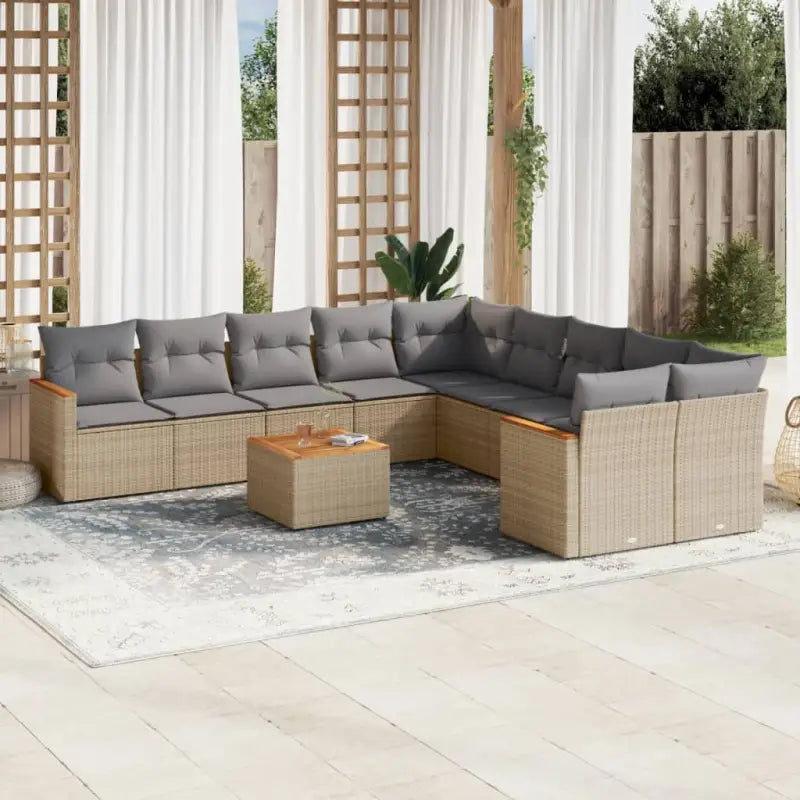 Zwart materiaal loungeset met gepoedercoat staal voor buitenplezier - Gemengd beige / Met tafel - Tuinsets