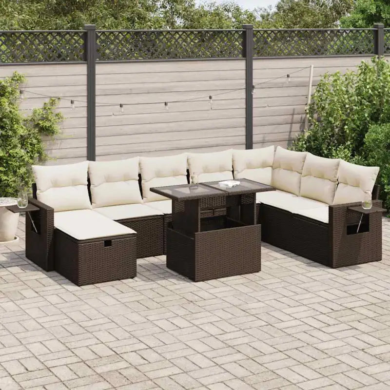Zwart materiaal loungeset met gepoedercoat staal voor jouw tuin of terras - Bruin en crème / met opbergruimte - Tuinsets