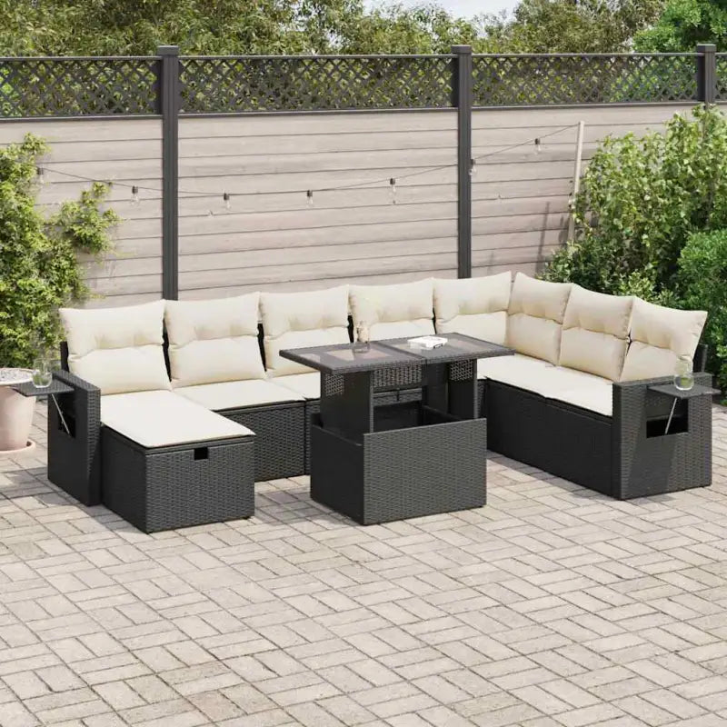 Zwart materiaal loungeset met gepoedercoat staal voor jouw tuin of terras - Zwart en crème / met opbergruimte - Tuinsets