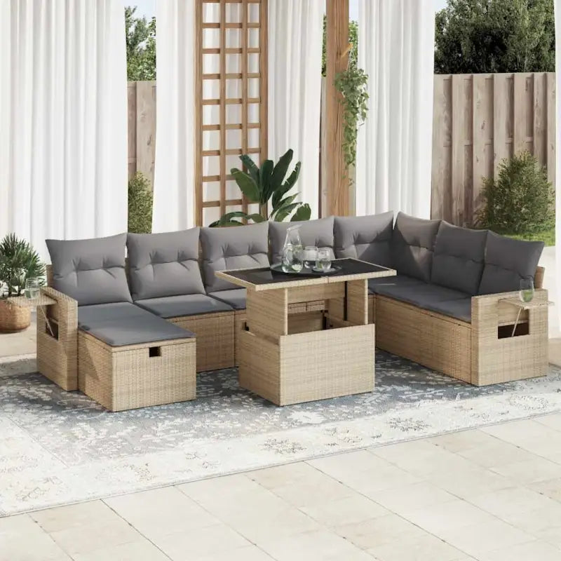 Zwart materiaal loungeset met gepoedercoat staal voor jouw tuin of terras - Beige en grijs / met opbergruimte - Tuinsets
