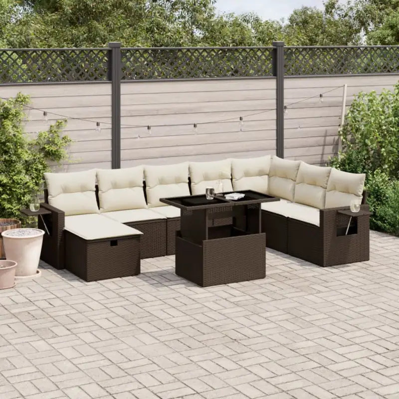Zwart materiaal loungeset met gepoedercoat staal voor jouw tuin of terras - Bruin en crème / zonder opbergruimte